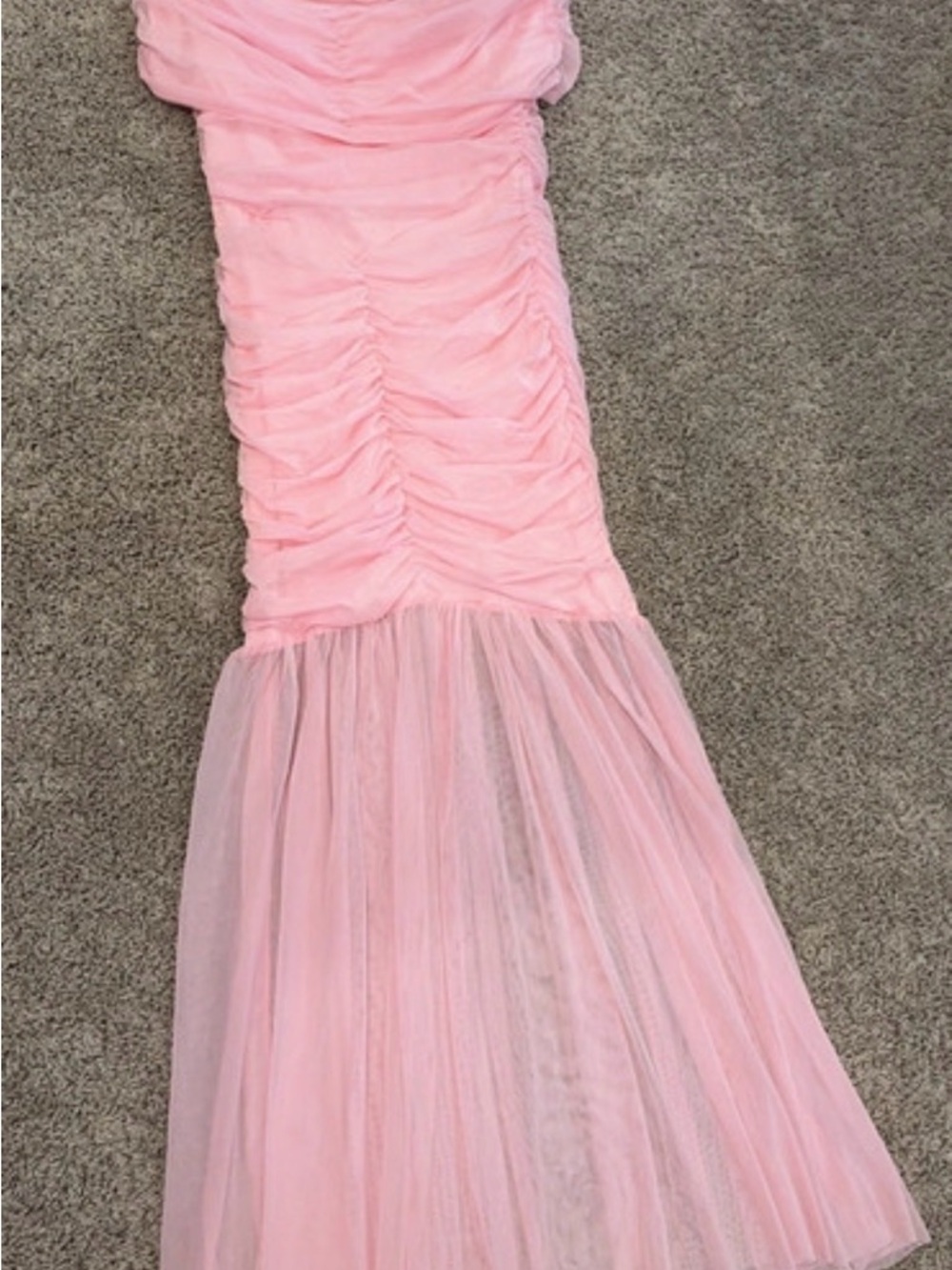 Strapless Pink Ruched Tulle Mermaid Dress